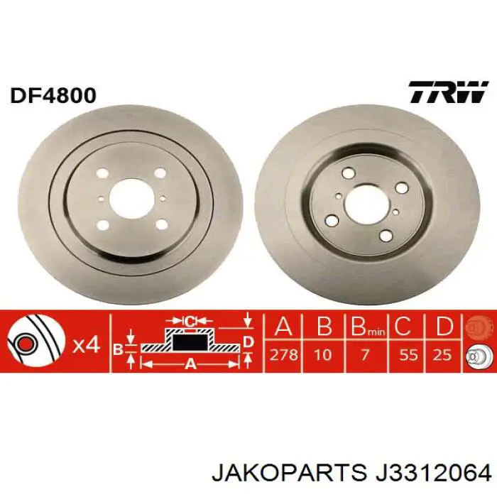 J3312064 Jakoparts disco de freno trasero