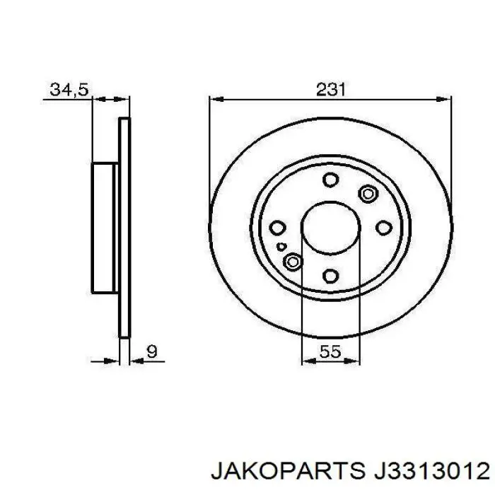 J3313012 Jakoparts disco de freno trasero