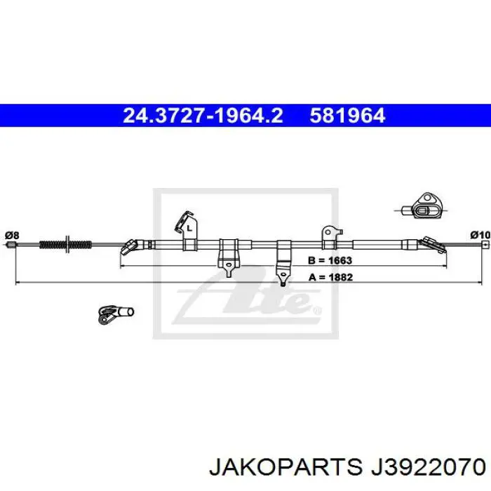 J3922070 Jakoparts cable de freno de mano trasero izquierdo