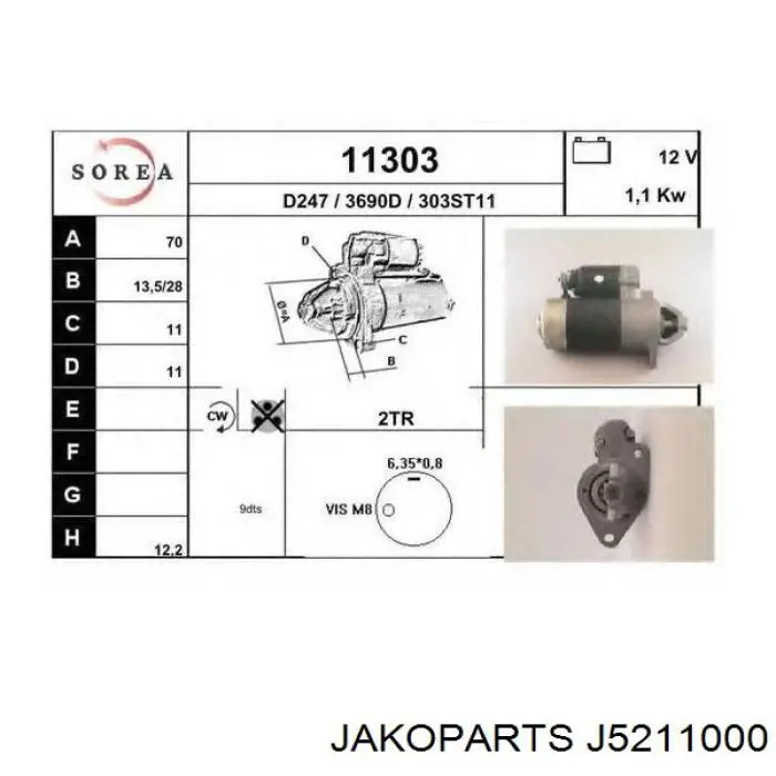 J5211000 Jakoparts motor de arranque