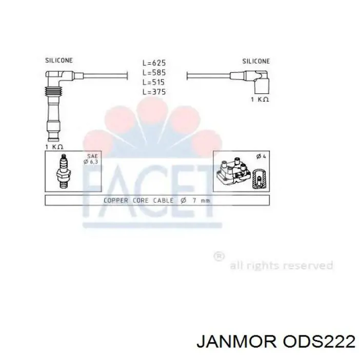 ODS222 Janmor juego de cables de encendido