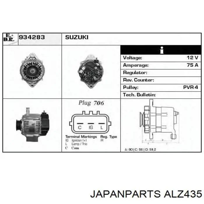 ALZ435 Japan Parts alternador