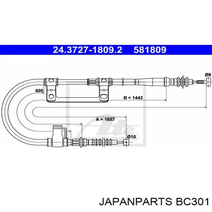 BC301 Japan Parts Cable de freno de mano trasero izquierdo
