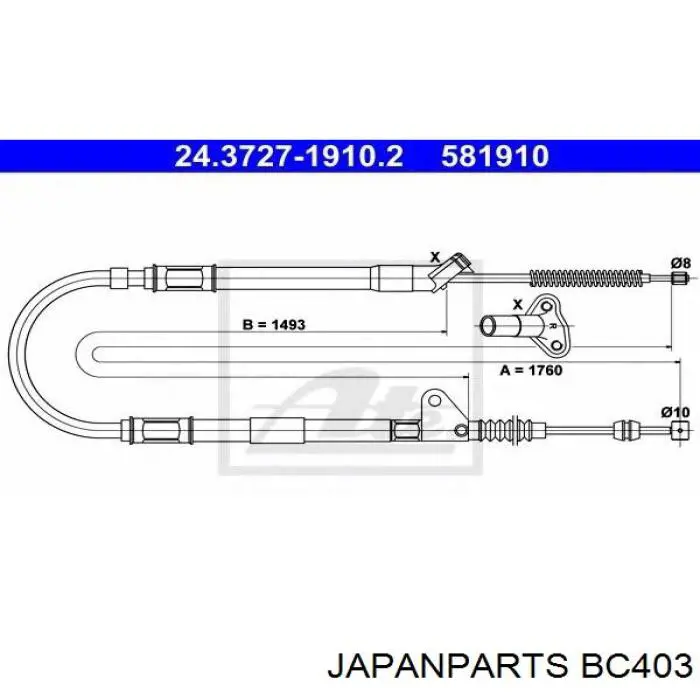 Cable de freno de mano trasero derecho Japan Parts BC403