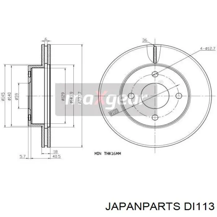 DI113 Japan Parts freno de disco delantero