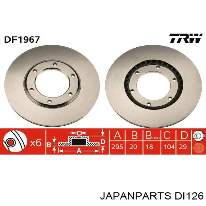 DI126 Japan Parts freno de disco delantero