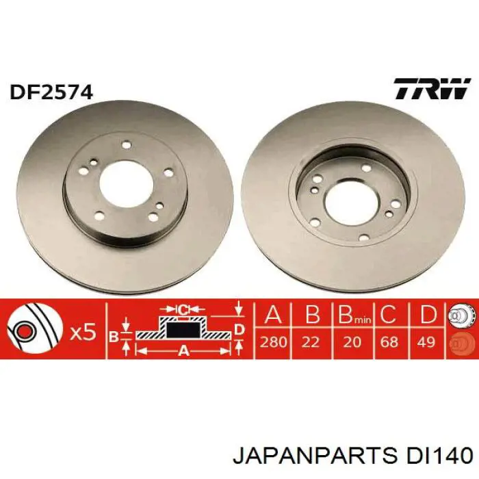 DI140 Japan Parts freno de disco delantero