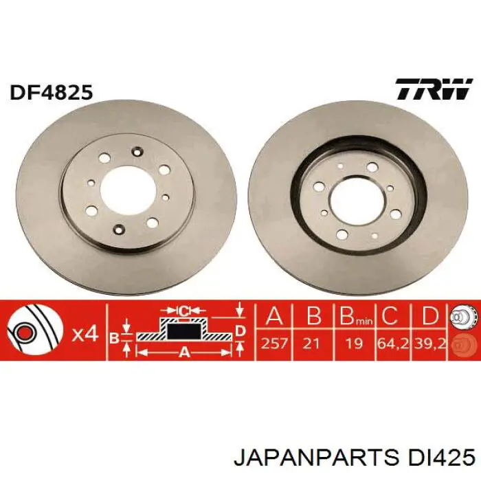 DI425 Japan Parts freno de disco delantero