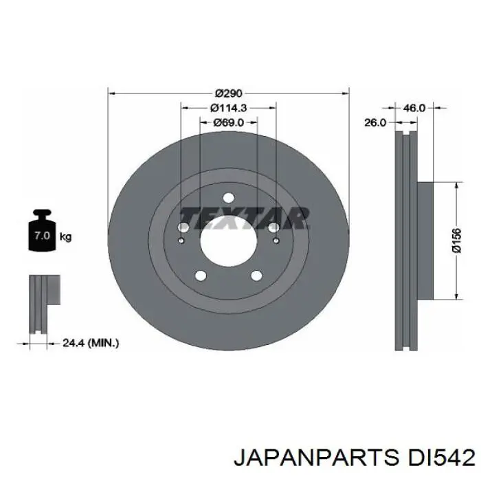 DI542 Japan Parts freno de disco delantero