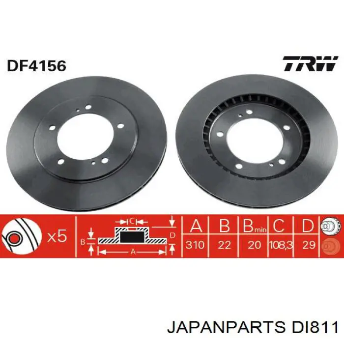 DI811 Japan Parts freno de disco delantero