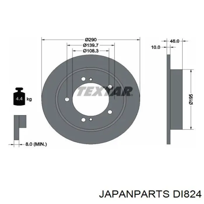 DI824 Japan Parts freno de disco delantero