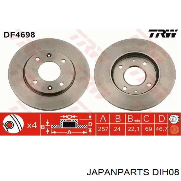 Disco de freno DIH08C Japan Parts