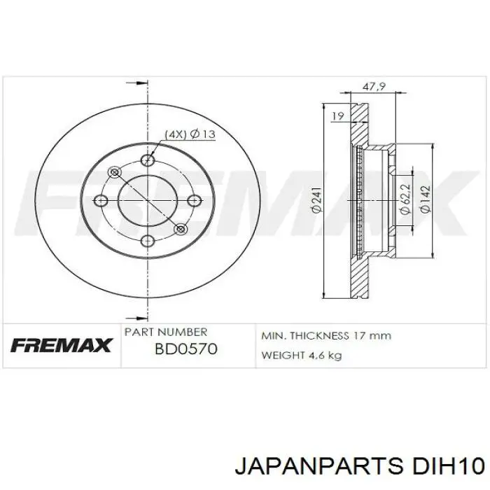 Comprar DIH10 Japan Parts Freno de disco delantero
