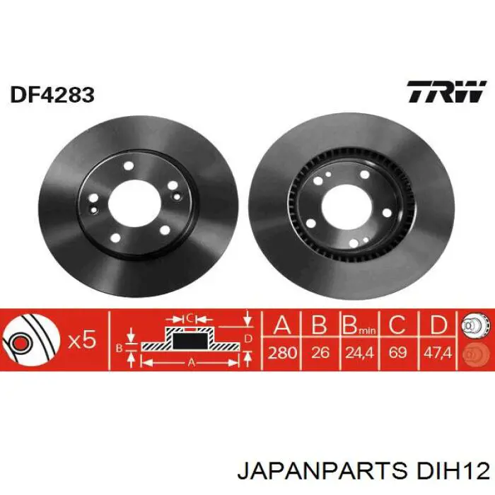 DIH12 Japan Parts freno de disco delantero