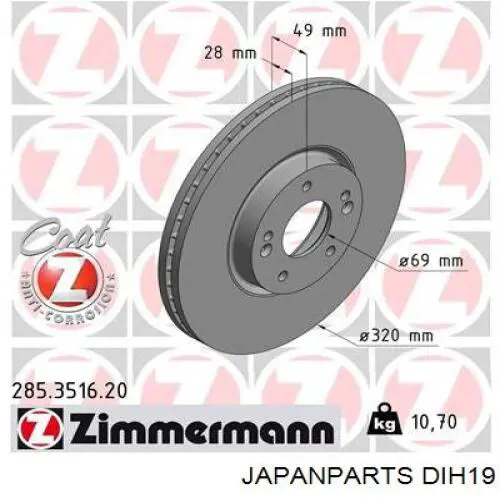 Freno de disco delantero Hyundai Getz