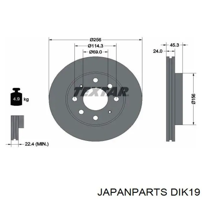 DIK19 Japan Parts freno de disco delantero