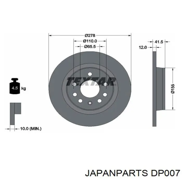 DP007 Japan Parts disco de freno trasero