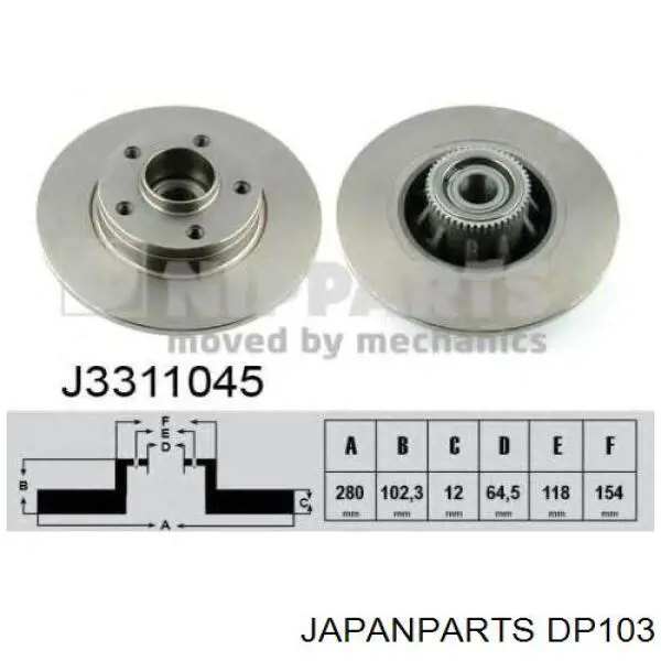 DP103 Japan Parts disco de freno trasero