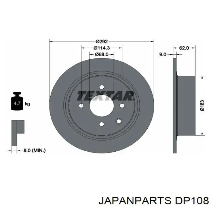 DP108 Japan Parts disco de freno trasero