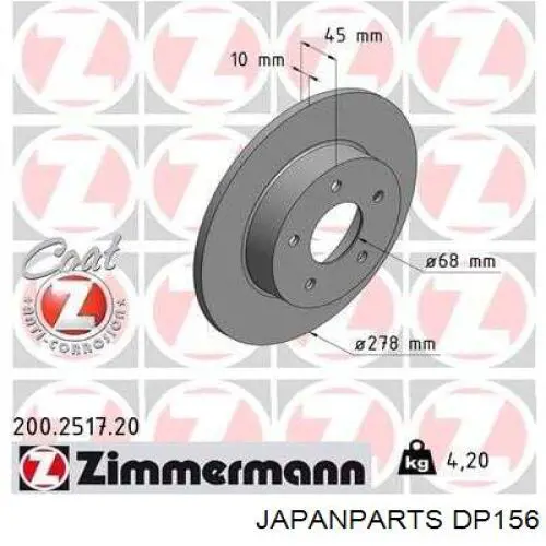 Disco de freno trasero DP156 Japan Parts