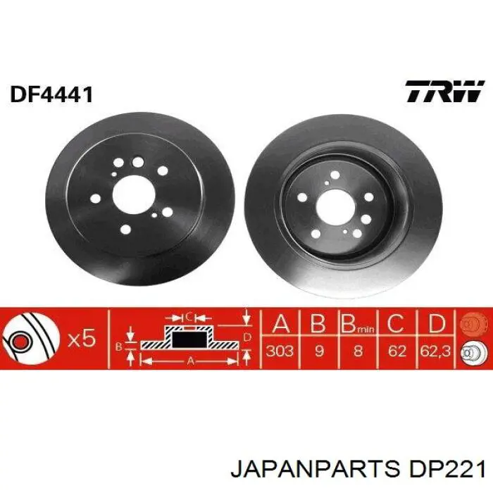 DP221 Japan Parts disco de freno trasero