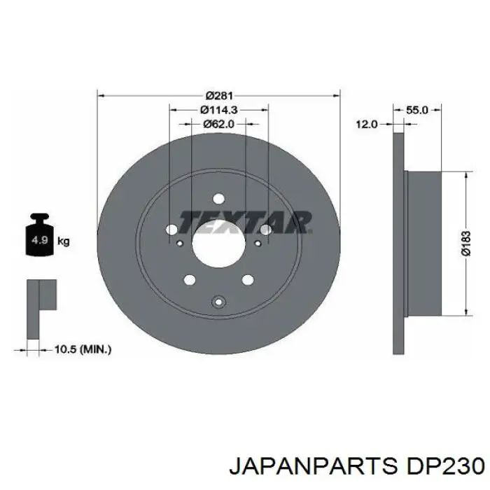 DP230 Japan Parts disco de freno trasero