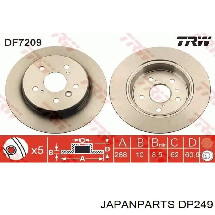 DP249 Japan Parts disco de freno trasero