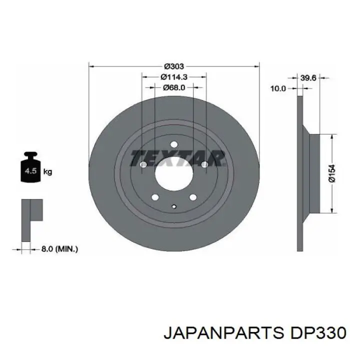 DP330 Japan Parts disco de freno trasero