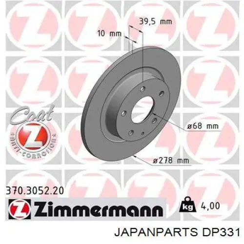 DP331 Japan Parts disco de freno trasero