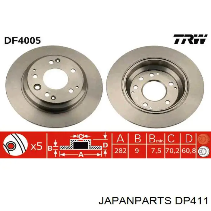 DP411 Japan Parts disco de freno trasero