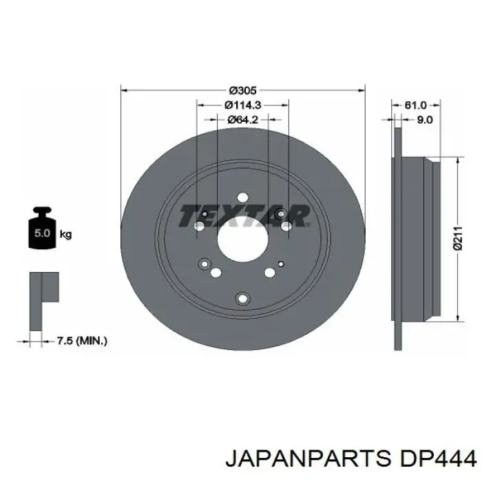 DP444 Japan Parts disco de freno trasero