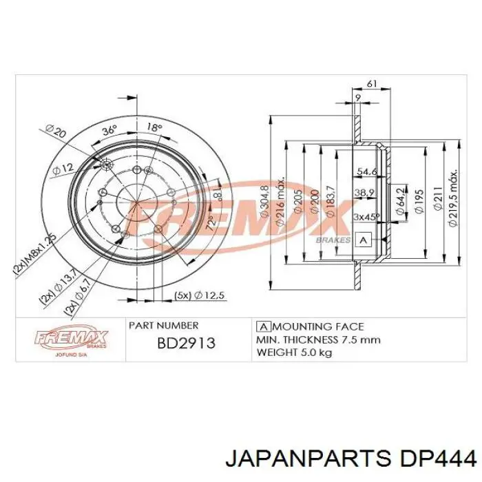 Disco de freno trasero Japan Parts DP444 precio, desde 39,85 EUR