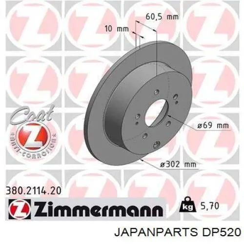 dp-520 Japan Parts disco de freno trasero