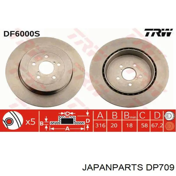 Comprar DP709 Japan Parts Disco de freno trasero