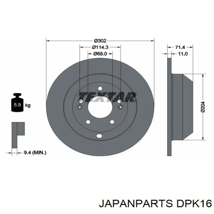 DPK16 Japan Parts disco de freno trasero