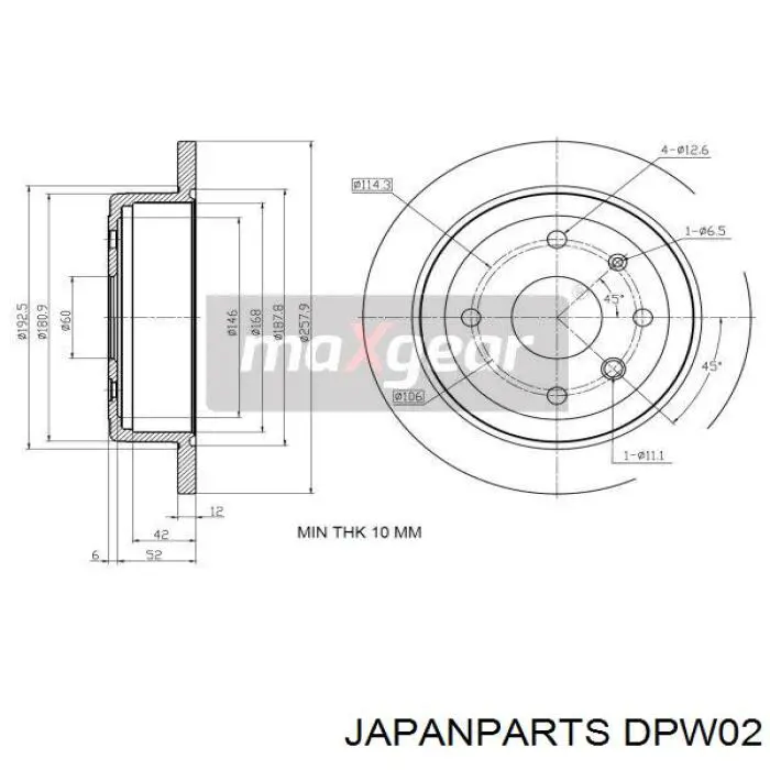 DPW02 Japan Parts disco de freno trasero