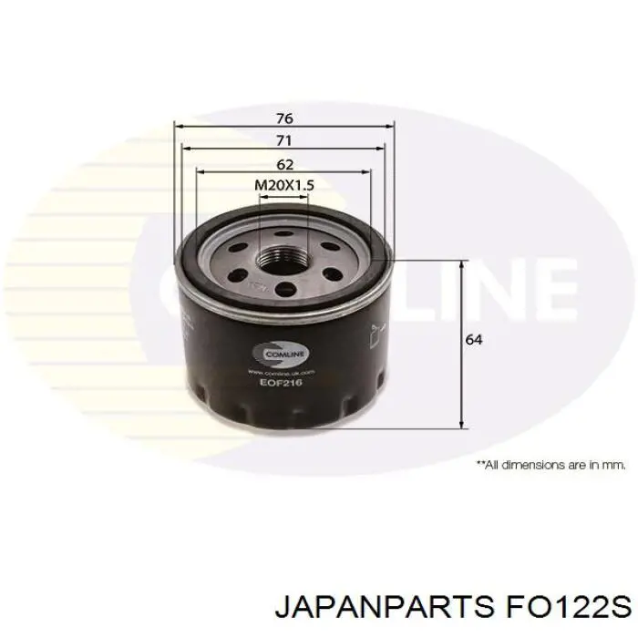 FO122S Japan Parts Filtro aceite