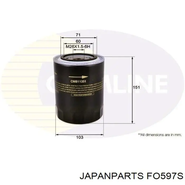 FO597S Japan Parts filtro de aceite