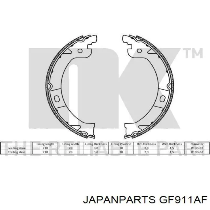 GF-911AF Japan Parts juego de zapatas de frenos, freno de estacionamiento