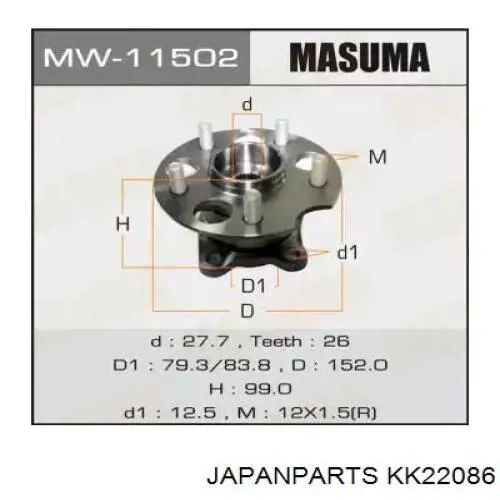 Comprar KK22086 Japan Parts Cubo de rueda, Eje trasero