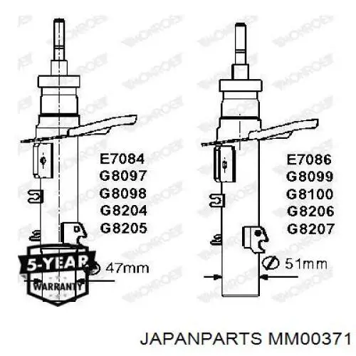 MM00371 Japan Parts Amortiguador frontal izquierdo