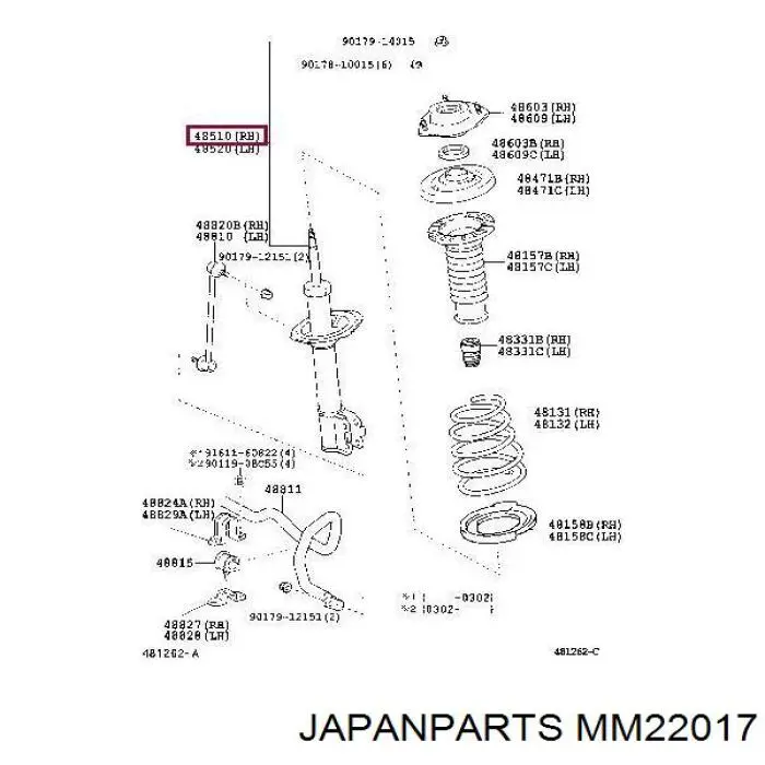 MM22017 Japan Parts Amortiguador eje delantero derecha