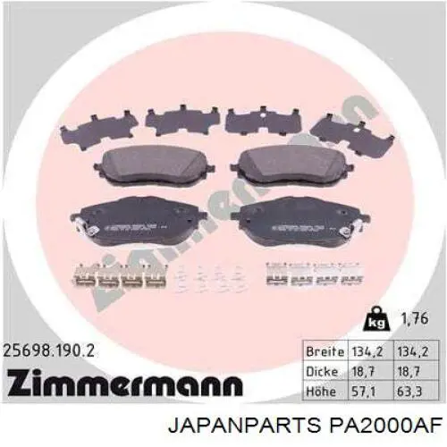 PA-2000AF Japan Parts pastillas de freno delanteras