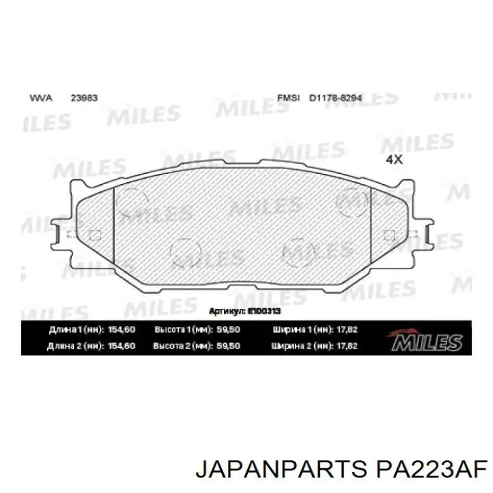 Pastillas de freno delanteras Japan Parts PA223AF