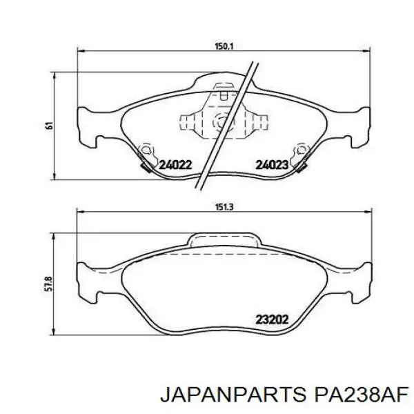 Comprar PA238AF Japan Parts Pastillas delanteras de freno