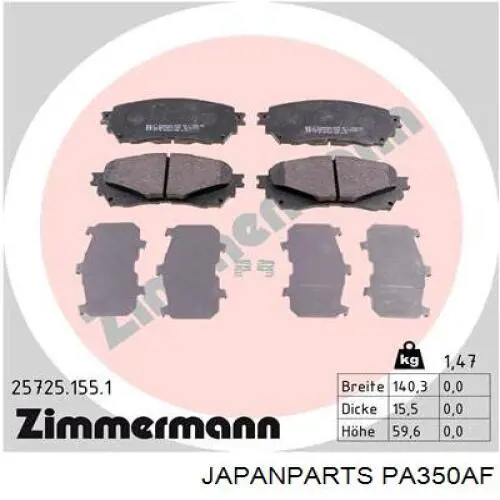 PA-350AF Japan Parts pastillas de freno delanteras