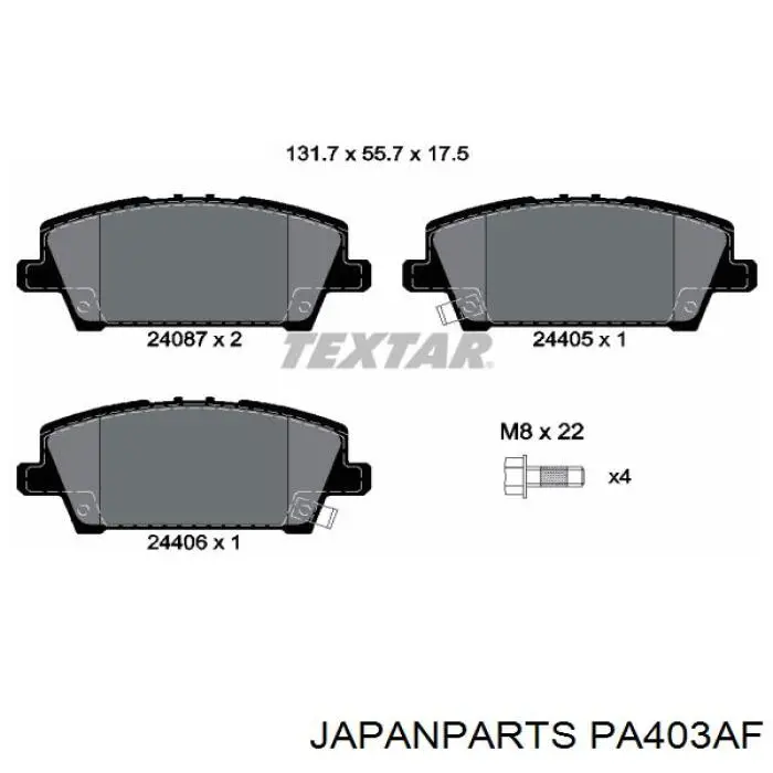 Comprar PA403AF Japan Parts Pastillas delanteras de freno
