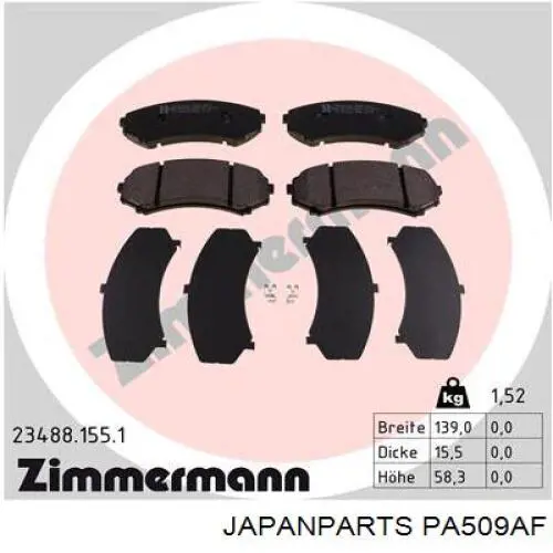 Comprar PA509AF Japan Parts Pastillas delanteras de freno