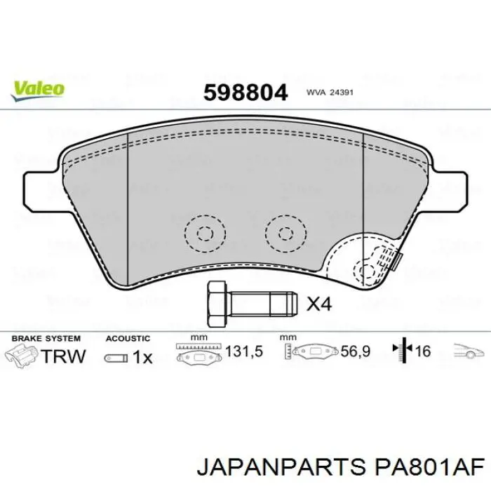 Comprar PA801AF Japan Parts Pastillas delanteras de freno