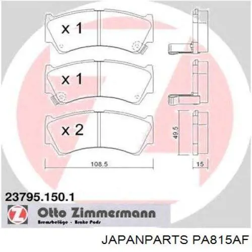 Comprar PA815AF Japan Parts Pastillas delanteras de freno